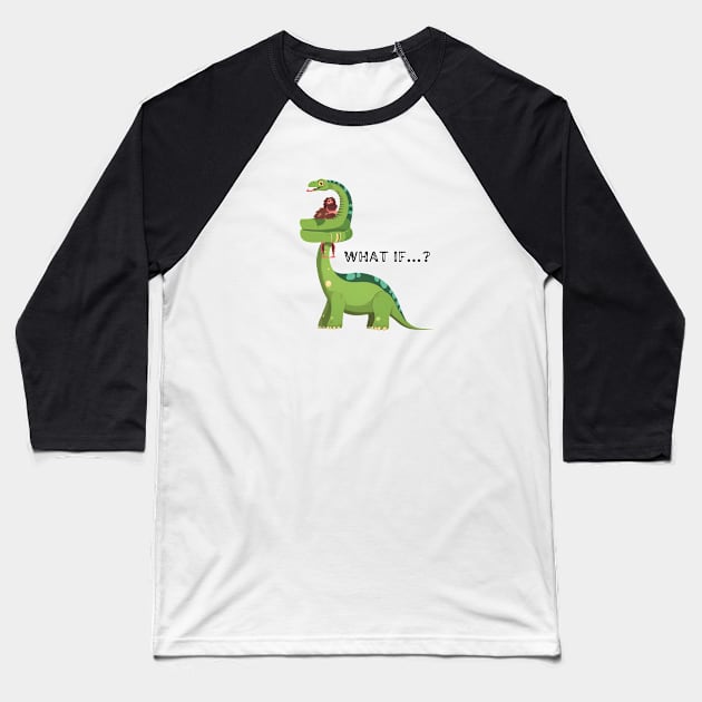 Long Neck Dinosaur Joke Baseball T-Shirt by MordaxFurittus